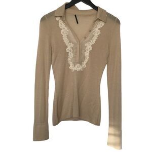 Elie Tahari V-neck Beige Long Sleeve Sweater